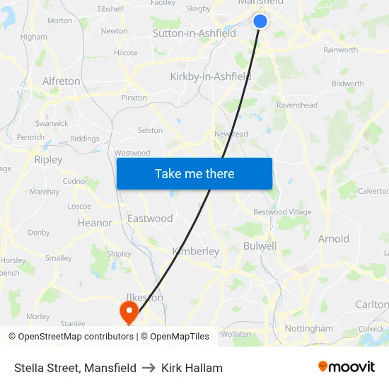 Stella Street, Mansfield to Kirk Hallam map