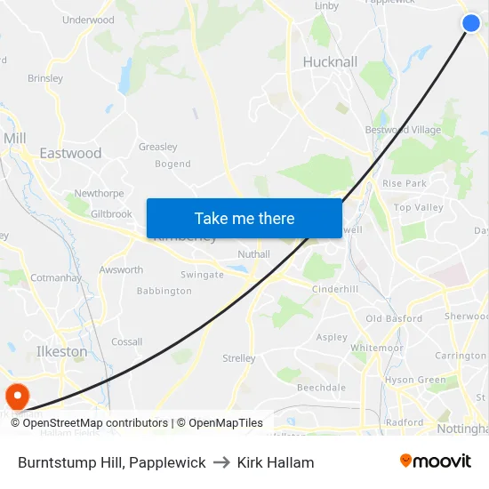 Burntstump Hill, Papplewick to Kirk Hallam map