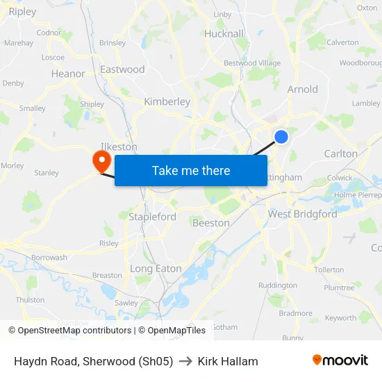 Haydn Road, Sherwood (Sh05) to Kirk Hallam map