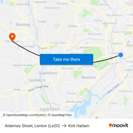 Alderney Street, Lenton (Le20) to Kirk Hallam map