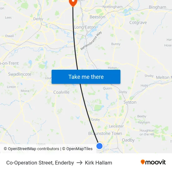 Co-Operation Street, Enderby to Kirk Hallam map