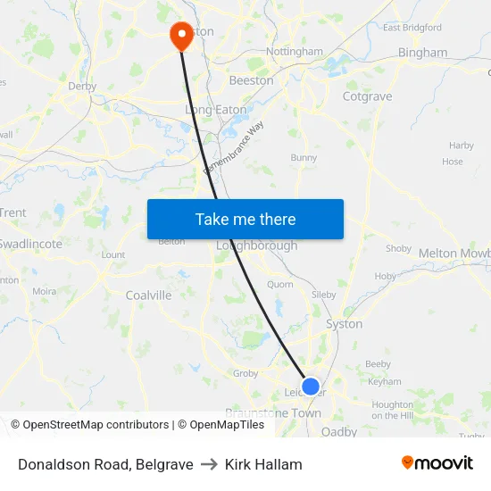 Donaldson Road, Belgrave to Kirk Hallam map
