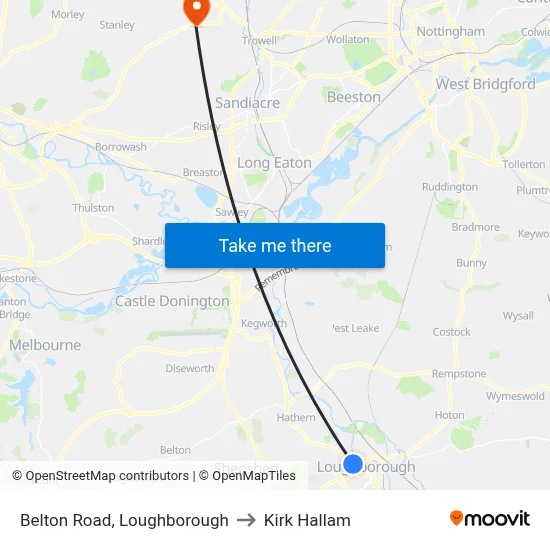 Belton Road, Loughborough to Kirk Hallam map