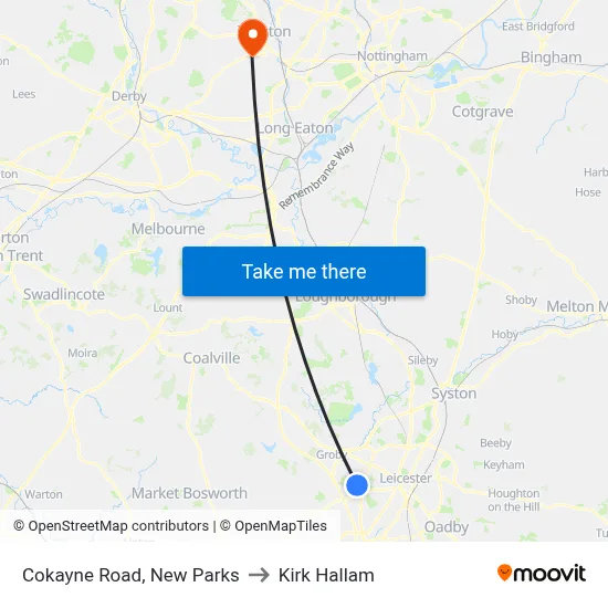 Cokayne Road, New Parks to Kirk Hallam map