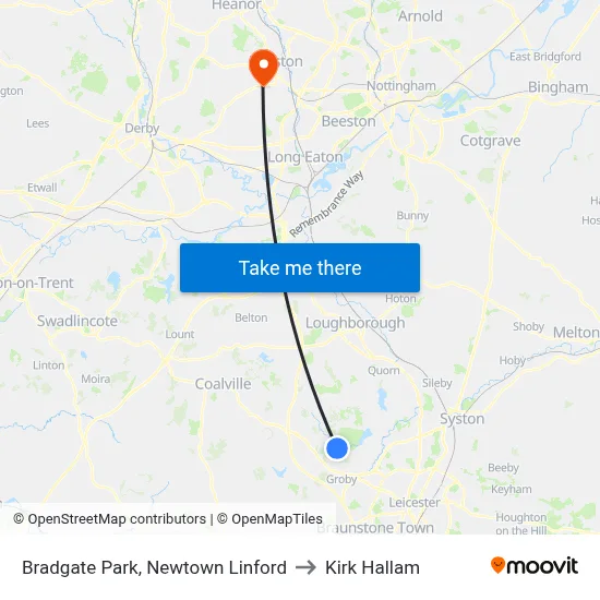 Bradgate Park, Newtown Linford to Kirk Hallam map