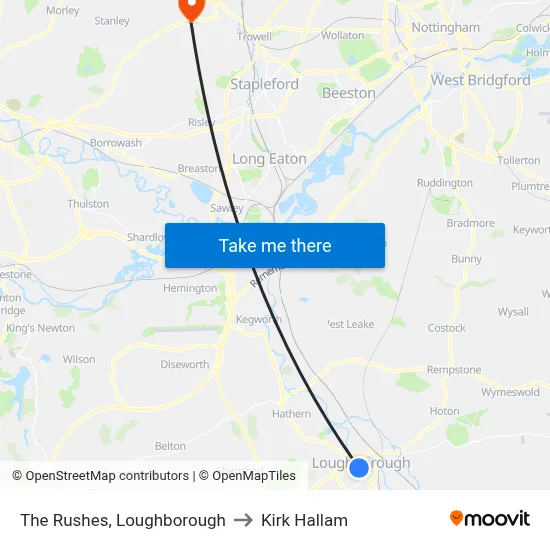 The Rushes, Loughborough to Kirk Hallam map
