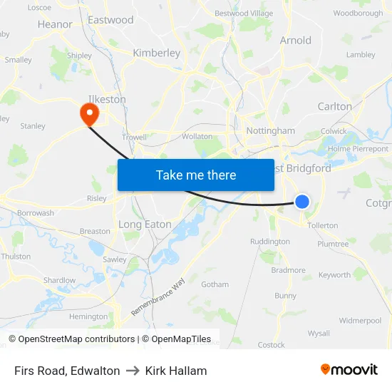 Firs Road, Edwalton to Kirk Hallam map