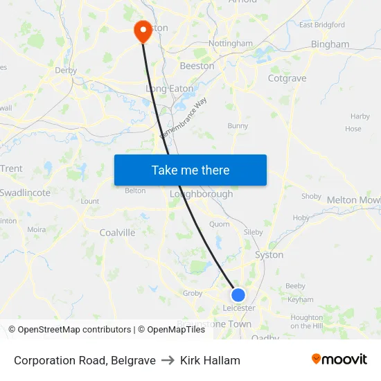 Corporation Road, Belgrave to Kirk Hallam map