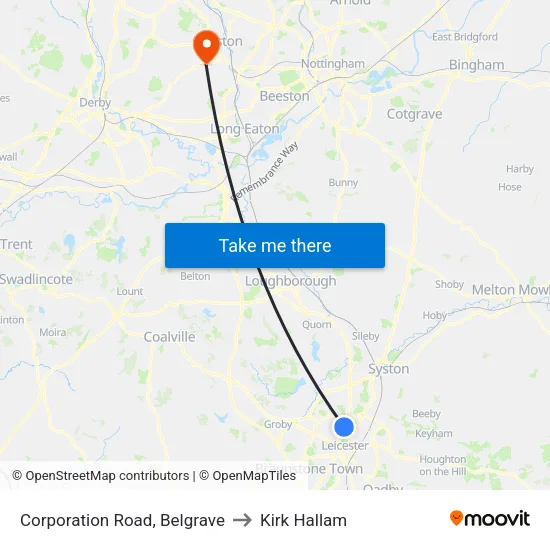 Corporation Road, Belgrave to Kirk Hallam map
