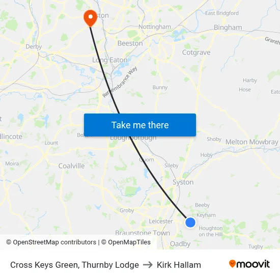 Cross Keys Green, Thurnby Lodge to Kirk Hallam map