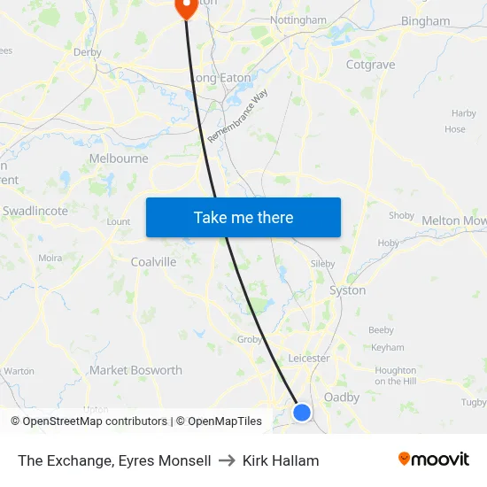 The Exchange, Eyres Monsell to Kirk Hallam map