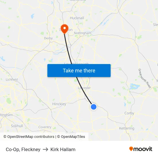 Co-Op, Fleckney to Kirk Hallam map