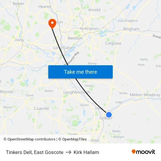 Tinkers Dell, East Goscote to Kirk Hallam map