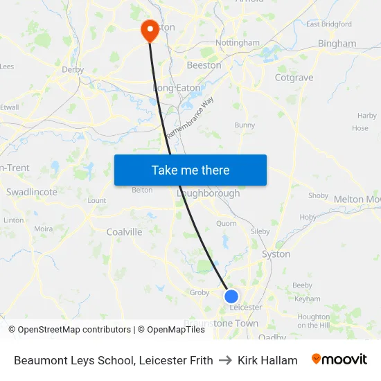 Beaumont Leys School, Leicester Frith to Kirk Hallam map