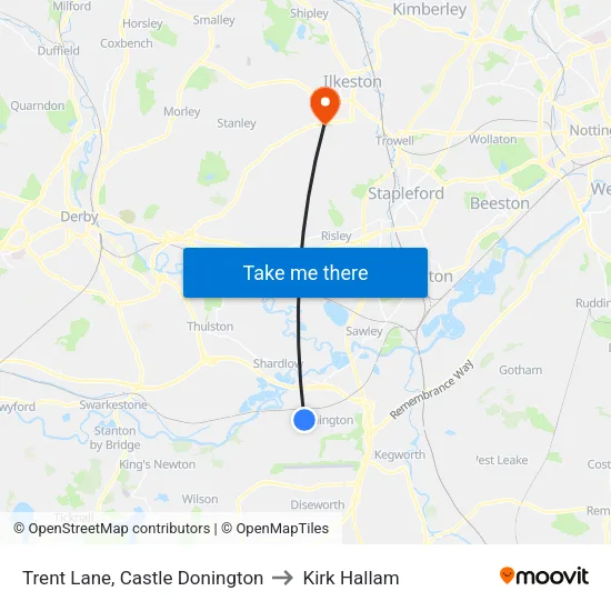 Trent Lane, Castle Donington to Kirk Hallam map