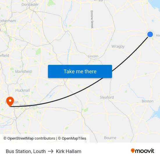 Bus Station, Louth to Kirk Hallam map
