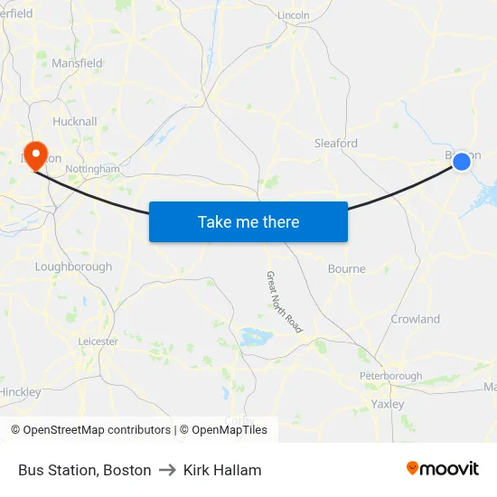 Bus Station, Boston to Kirk Hallam map