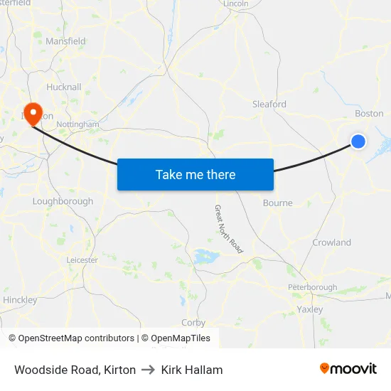 Woodside Road, Kirton to Kirk Hallam map