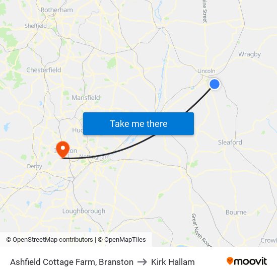 Ashfield Cottage Farm, Branston to Kirk Hallam map