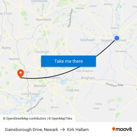 Gainsborough Drive, Newark to Kirk Hallam map