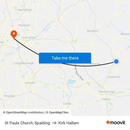 St Pauls Church, Spalding to Kirk Hallam map