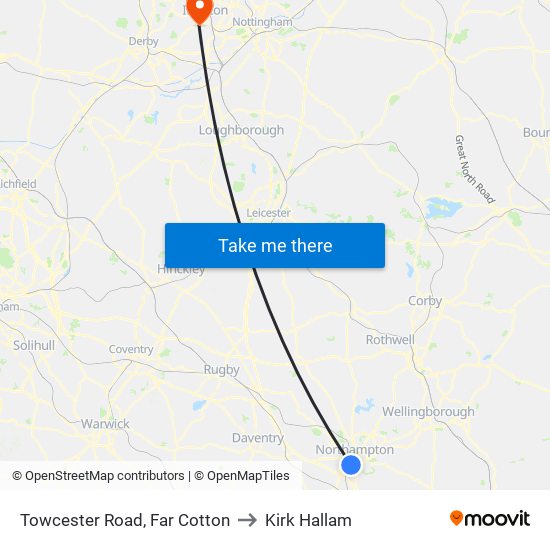 Towcester Road, Far Cotton to Kirk Hallam map