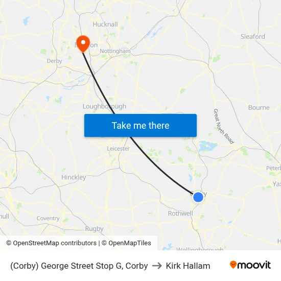 (Corby) George Street Stop G, Corby to Kirk Hallam map