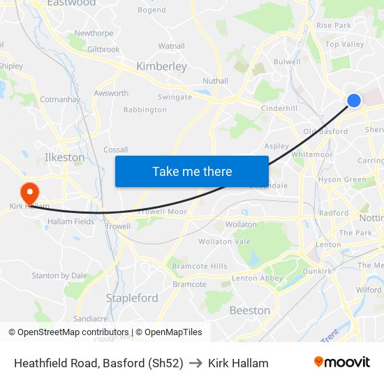 Heathfield Road, Basford (Sh52) to Kirk Hallam map