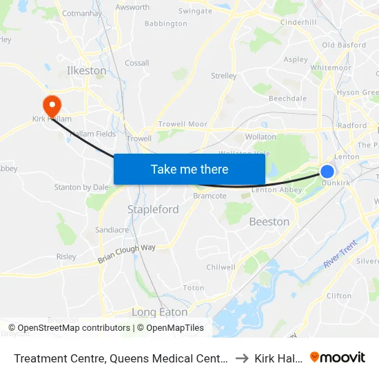 Treatment Centre, Queens Medical Centre (Qm20) to Kirk Hallam map