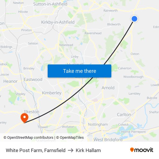 White Post Farm, Farnsfield to Kirk Hallam map