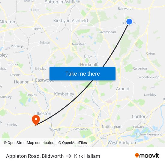 Appleton Road, Blidworth to Kirk Hallam map
