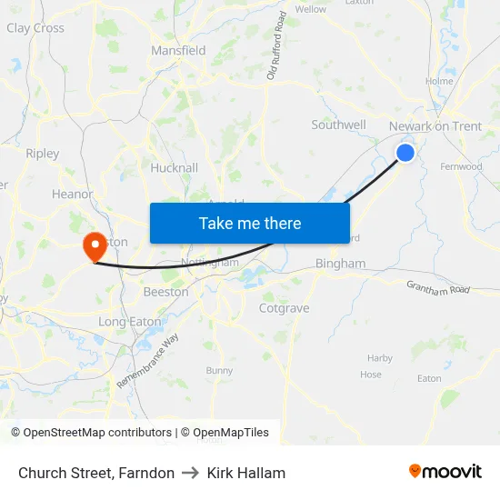 Church Street, Farndon to Kirk Hallam map