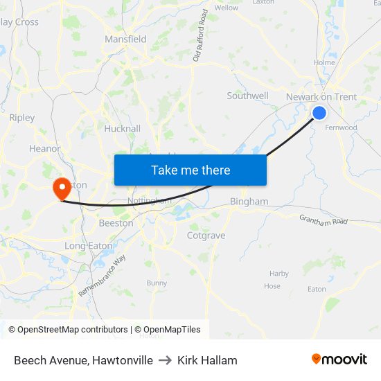 Beech Avenue, Hawtonville to Kirk Hallam map