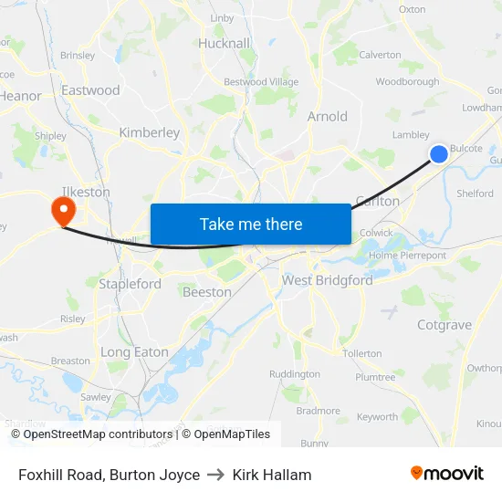 Foxhill Road, Burton Joyce to Kirk Hallam map