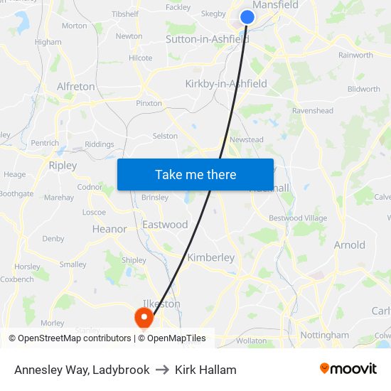 Annesley Way, Ladybrook to Kirk Hallam map