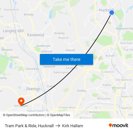 Tram Park & Ride, Hucknall to Kirk Hallam map