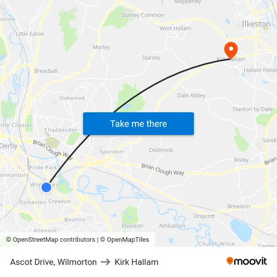 Ascot Drive, Wilmorton to Kirk Hallam map