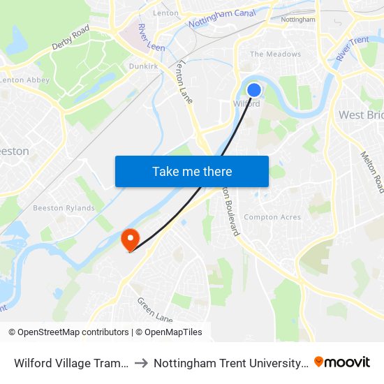 Wilford Village Tram Stop, Wilford to Nottingham Trent University (Clifton Campus) map