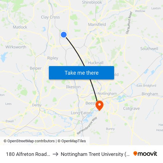 180 Alfreton Road, Blackwell to Nottingham Trent University (Clifton Campus) map