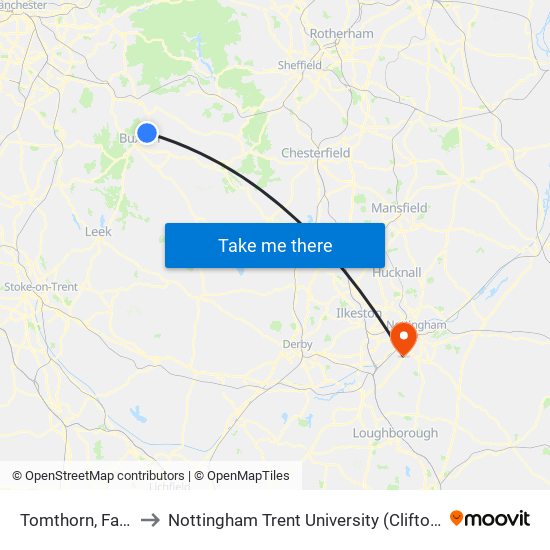 Tomthorn, Fairfield to Nottingham Trent University (Clifton Campus) map