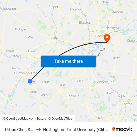 Urban Chef, Stanton to Nottingham Trent University (Clifton Campus) map