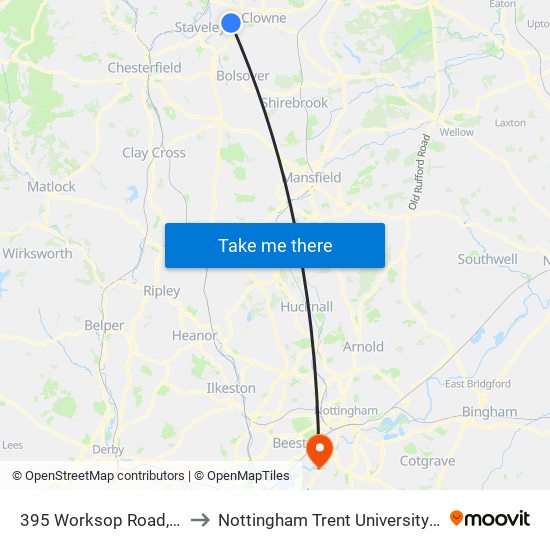 395 Worksop Road, Mastin Moor to Nottingham Trent University (Clifton Campus) map