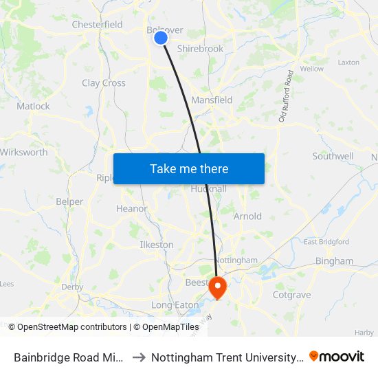 Bainbridge Road Middle, Bolsover to Nottingham Trent University (Clifton Campus) map