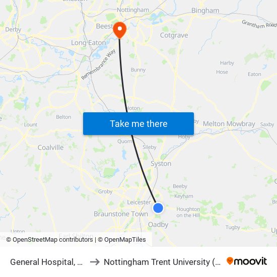 General Hospital, Crown Hills to Nottingham Trent University (Clifton Campus) map