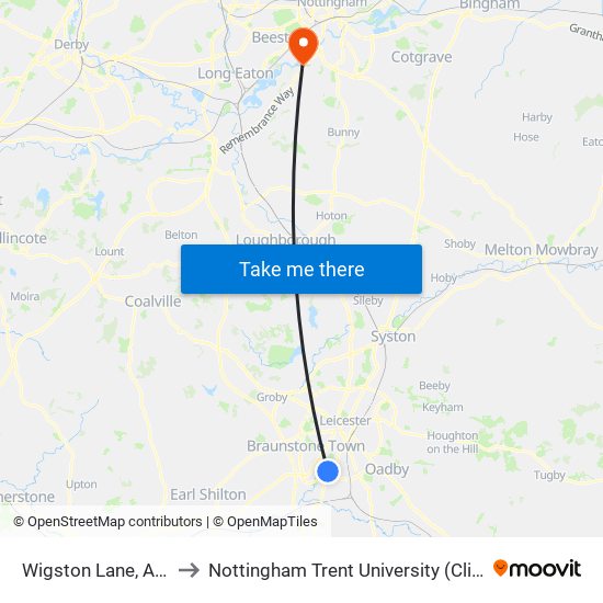 Wigston Lane, Aylestone to Nottingham Trent University (Clifton Campus) map