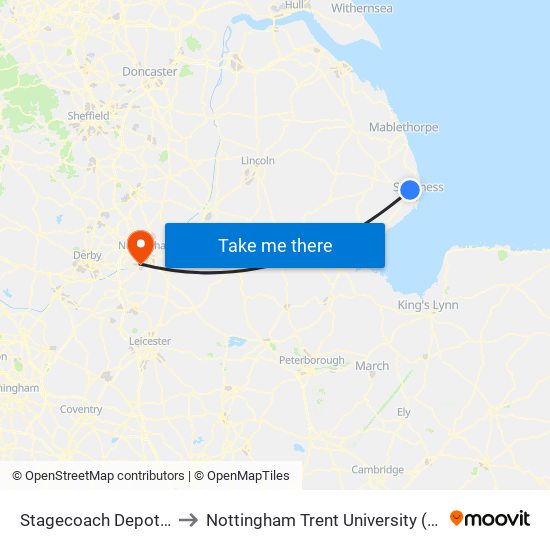 Stagecoach Depot, Skegness to Nottingham Trent University (Clifton Campus) map