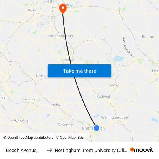 Beech Avenue, Abington to Nottingham Trent University (Clifton Campus) map