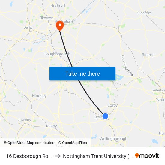 16 Desborough Road, Rushton to Nottingham Trent University (Clifton Campus) map