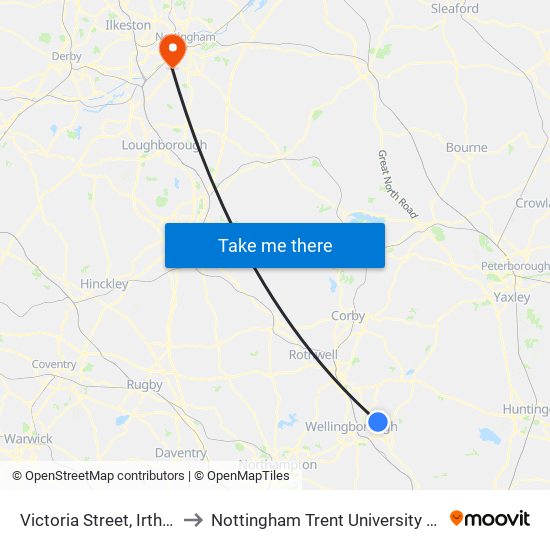 Victoria Street, Irthlingborough to Nottingham Trent University (Clifton Campus) map