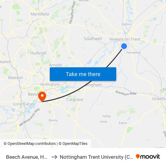 Beech Avenue, Hawtonville to Nottingham Trent University (Clifton Campus) map